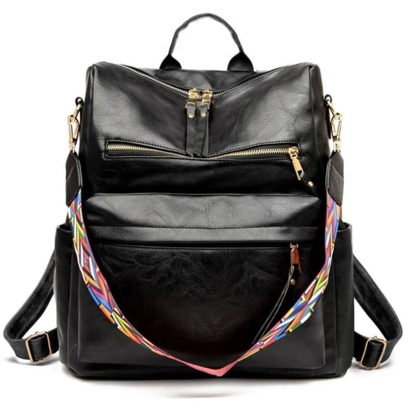 Black vegan leather zipper detail mini backpacks - Picture 2 of 8